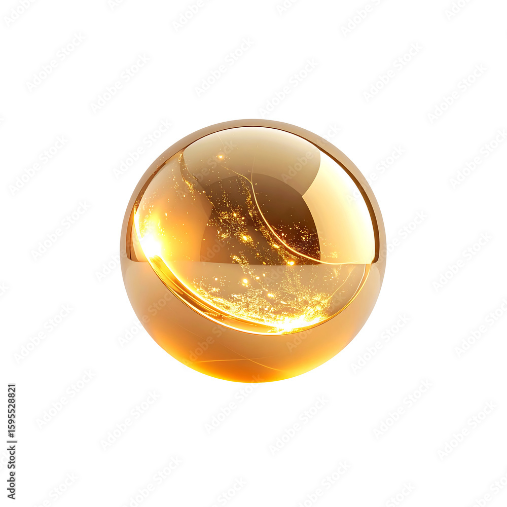 Poster golden sphere with glowing abstract pattern, modern art on transparent background