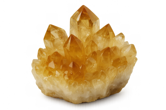 Citrine crystal cluster sparkling on a transparent background, showcasing its natural beauty and geological formation