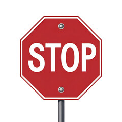 Red octagonal stop sign, a universal symbol of danger and caution, isolated on a white background for clear visibility