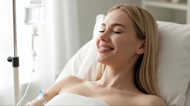 Young woman receiving IV therapy in a wellness clinic to boost immunity