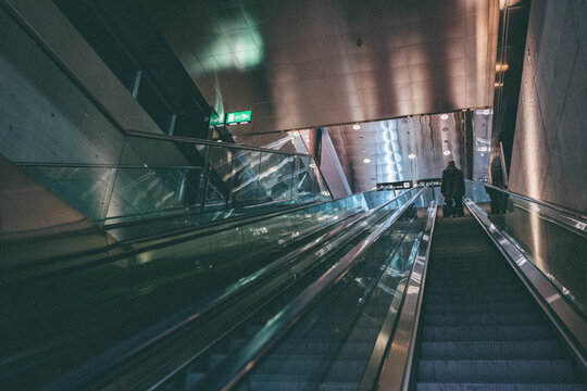 Escalator in a Modern International Airport Terminal