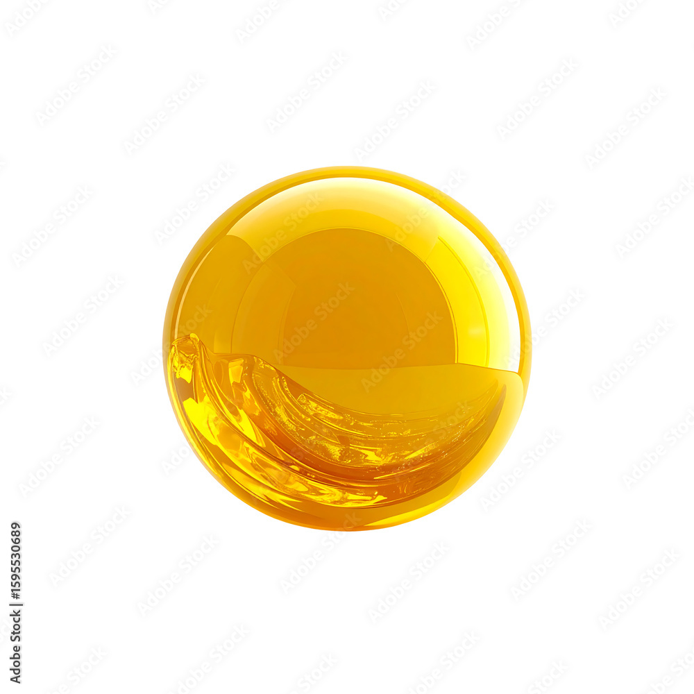 Poster luminous golden sphere with swirling textures and reflections on transparent background