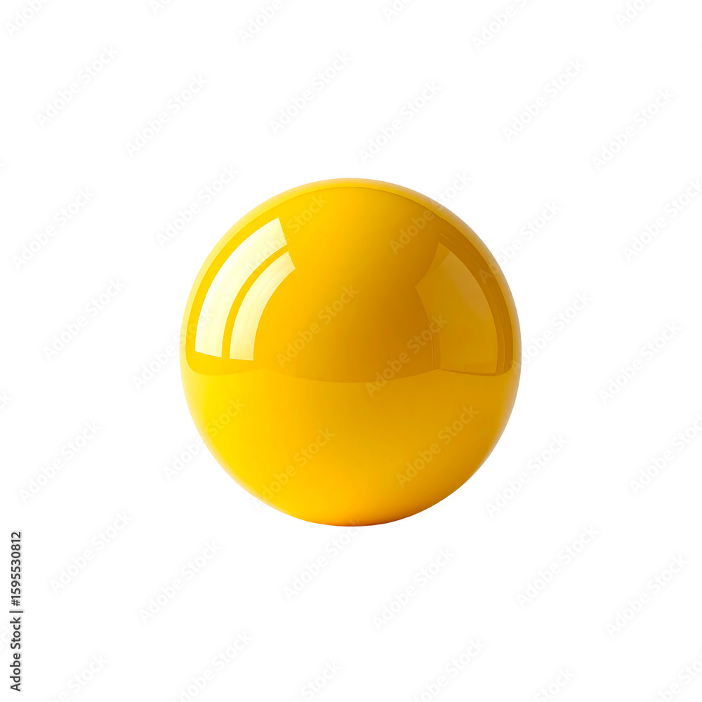 Poster shiny yellow sphere with glossy reflection and bright surface on transparent background