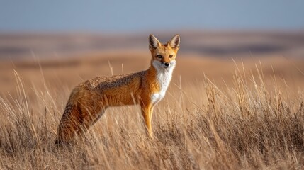 Fox in tall grass field