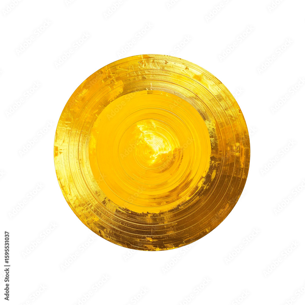 Poster glowing golden abstract circle with concentric pattern on transparent background