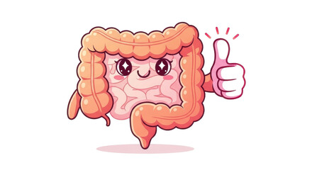 Happy colon cartoon character giving a thumbs up for good gut health and digestion