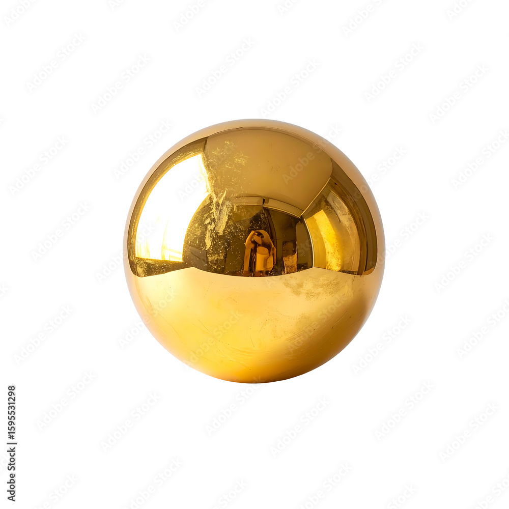 Poster gleaming golden sphere with bright reflection, isolated on transparent background