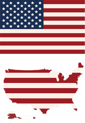 united states of america flag  with country map on white