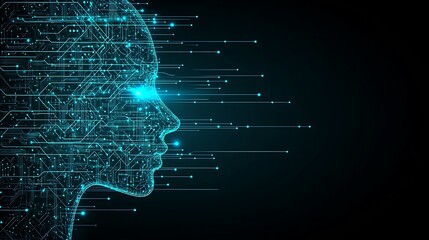 Digital profile of a person with glowing circuit board design.