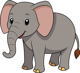 Obraz premium Cartoon elephant stands with a friendly smile, perfect for children's books and educational resources about animals and wildlife