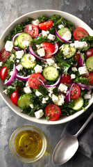 Vibrant Healthy Salad Bowl with Fresh Vegetables and Dressing