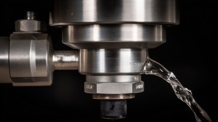 Stainless steel plumbing components with water discharge.