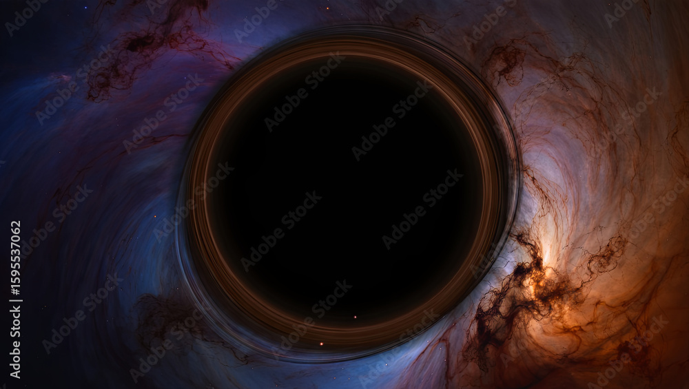 Poster spectacular cosmic formation of a black hole with swirling clouds of gas and dust in a colorful disp
