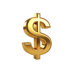 Elegant dollar symbol in shiny golden finish isolated on transparent background