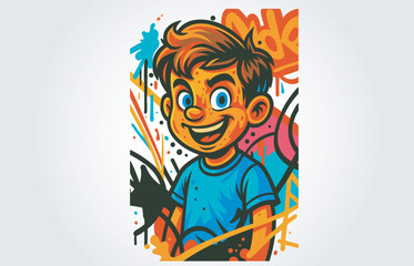 Kids Mascot Cartoon Character with Graffiti Art Template