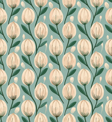Seamless Pattern Of Abstract White Flowers On A Teal Background, Perfect For Textiles, Digital Art, Or Decor.
