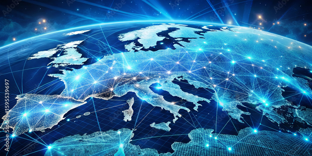 Poster a vibrant display of europe is highlighted by interconnected networks symbolizing data flow and comm