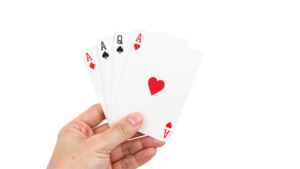 playing cards in hand isolated on transparent background png