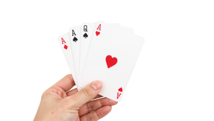 playing cards in hand isolated on transparent background png