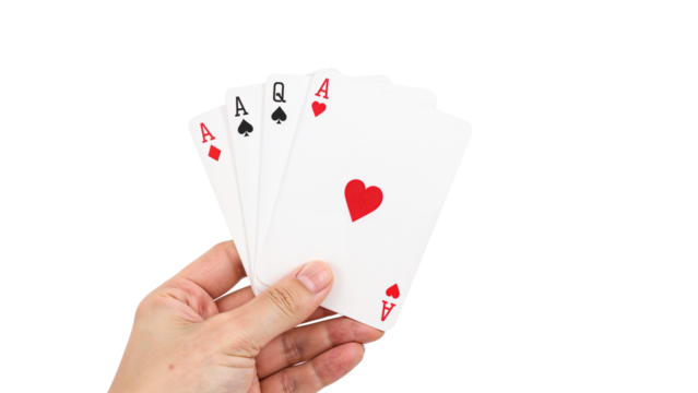 playing cards in hand isolated on transparent background png