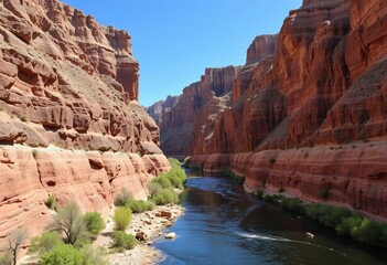 Steep canyon walls embrace the Rio Grande's calm flow in Big Bend National Park,  hot,  Santa Elena Canyon