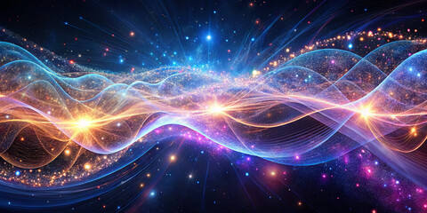 Obraz premium Swirling waves of radiant colors and sparkling stars fill the expanse of space, showcasing a mesmerizing interaction of light and energy in the cosmos