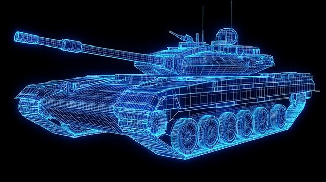 Detailed wireframe model of a modern tank.