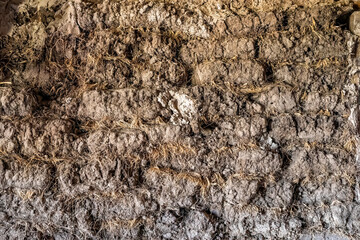 Walls of a sod house at the Prairie Homestead outside the Badlands National Park in South Dakota 