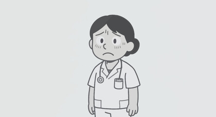 Obraz premium Anxious Healthcare Worker: Cartoon Illustration