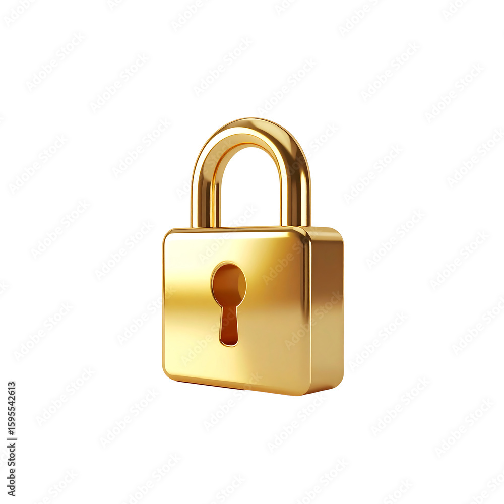 Poster sleek golden lock security for digital applications and designs on transparent background