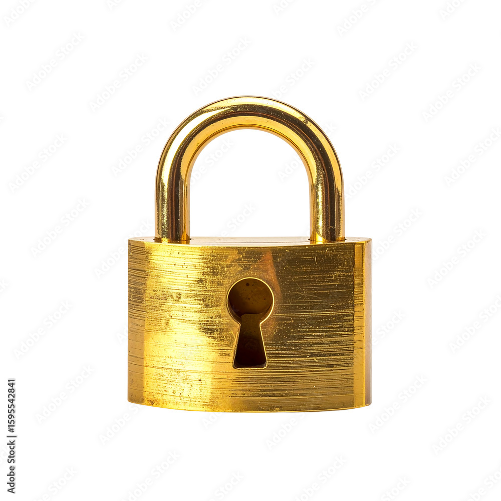 Poster gleaming golden padlock reflecting security and safety on a transparent background