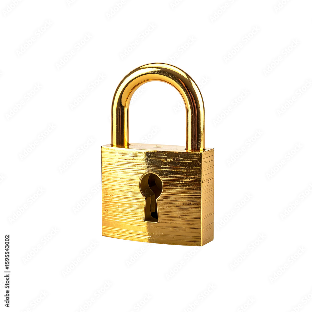 Poster gleaming golden padlock signifying security and protection, isolated on transparent background