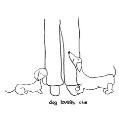 Minimalistic linear illustration of a dachshund with its owner