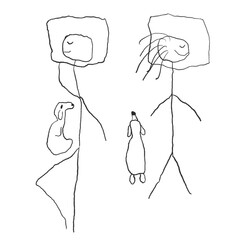Minimalist Line Art of a Dog Sleeping in Bed with Owner