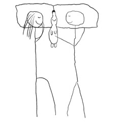 Minimalist Line Art of a Dog Sleeping in Bed with Owner