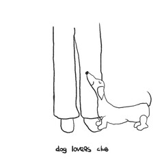 Minimalistic linear illustration of a dachshund with its owner
