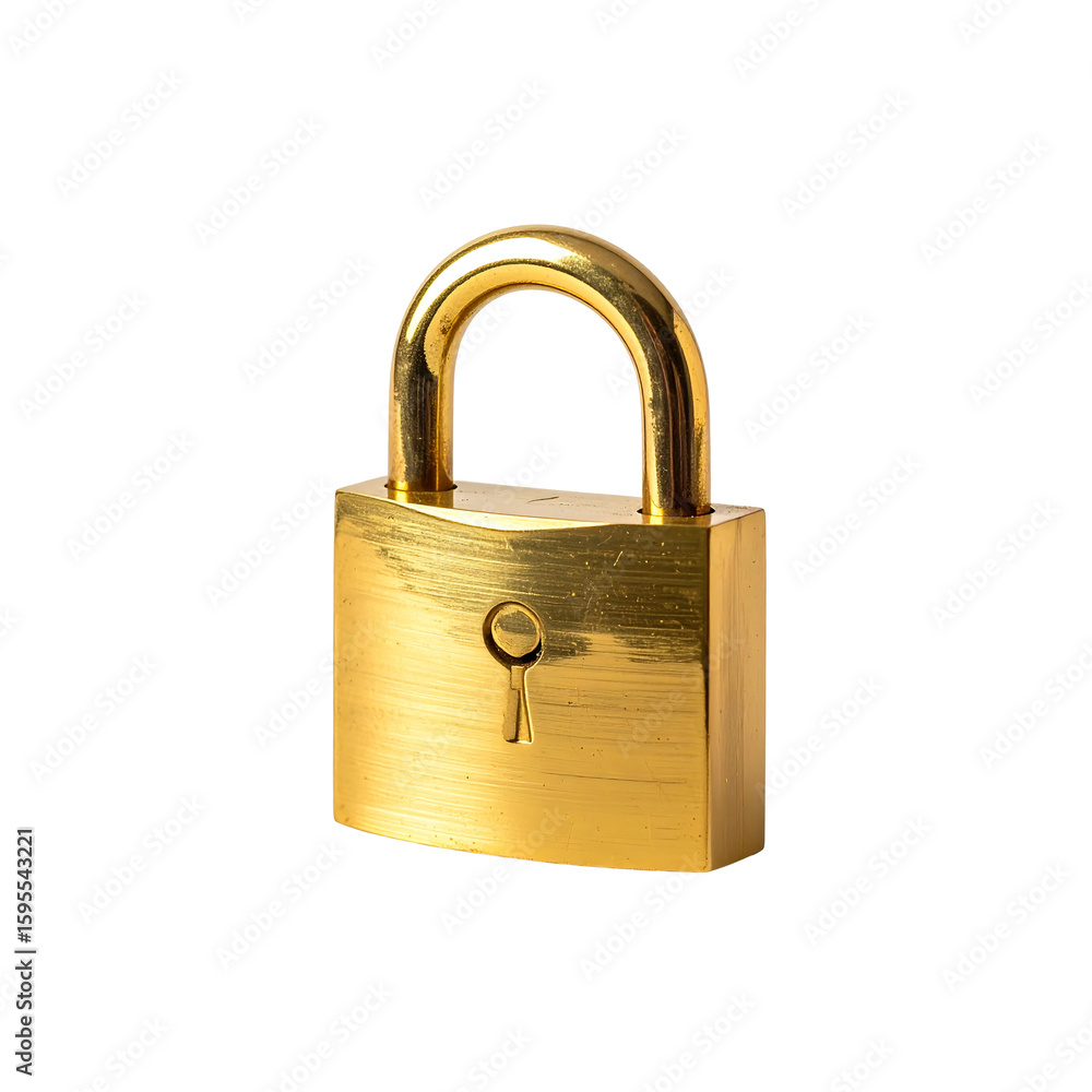 Poster gleaming golden padlock ensuring safety and security, isolated on transparent background