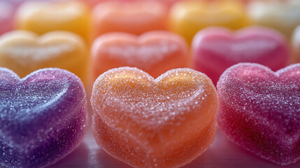 Colorful Sugar Coated Heart Shaped Candies Close Up
