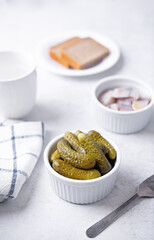 Pickles, salted cucumbers in a bowl