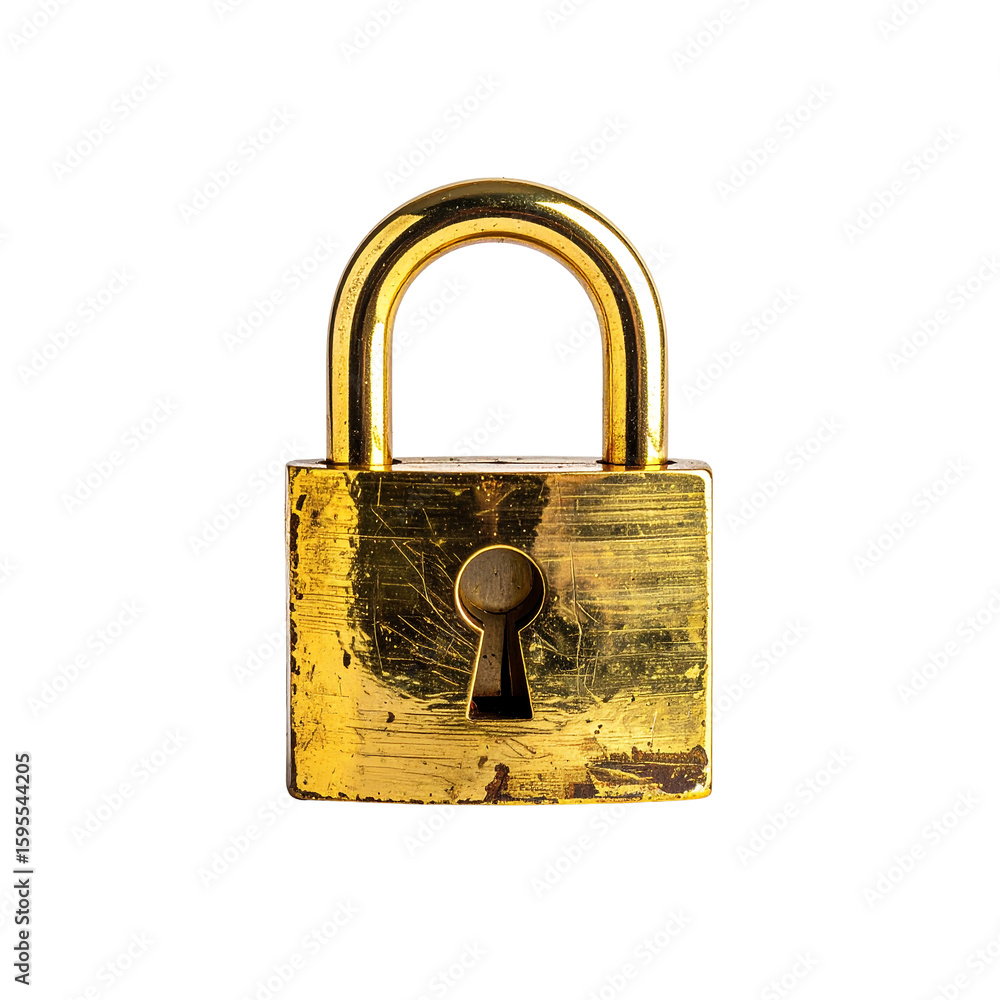 Poster gleaming golden padlock with vintage texture, representing security concepts on transparent backgrou