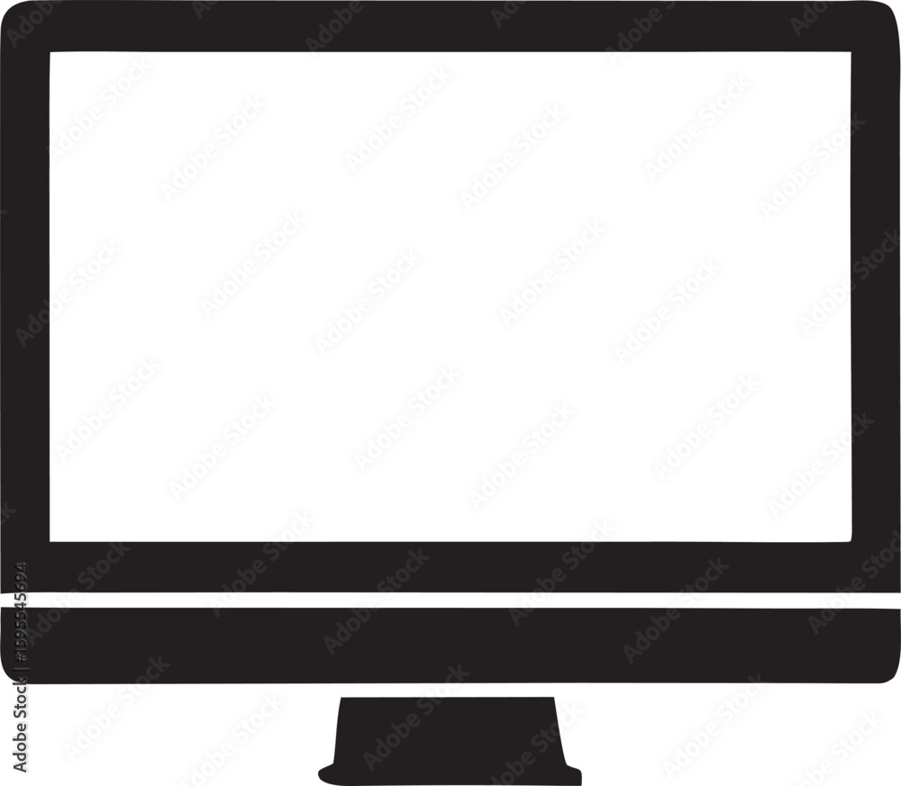 Fototapete a simple black icon of a computer monitor with a blank screen, presented isolated on a white backgro