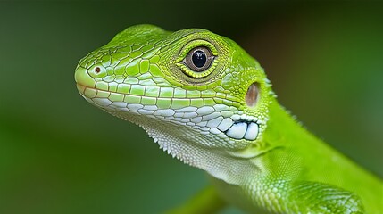 Fototapeta premium Close-up of a vibrant green lizard's head.