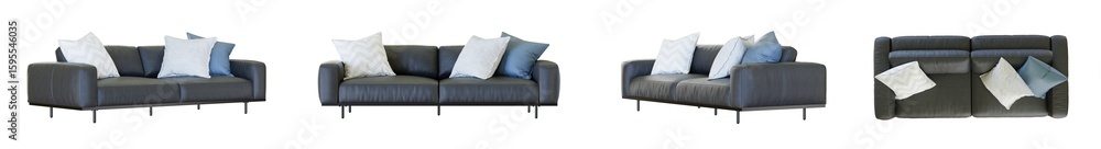 Poster sofa set isolated on transparent background. 3d render.