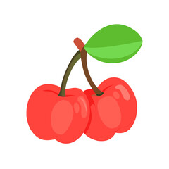Delightful Cherry Duo A Vibrant Still Life of Two Cherries with a Fresh Green Leaf A Captivating Image of Summer Fruit Perfect for Food and Nature Enthusiasts