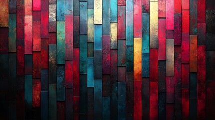 Colorful rectangular panels create a vibrant textured design.