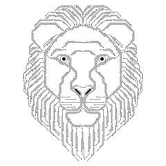 The digital lion, the lord of technology. The design is made in the form of a circuit board.