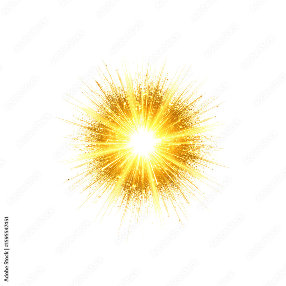 Poster radiant golden burst with dynamic rays and sparkle effect on transparent background