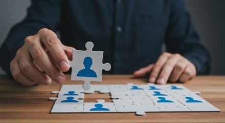 Business team building visual with puzzle pieces representing individual roles