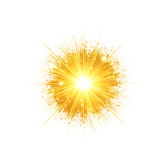 Obraz premium Shining golden light burst with glitter effect on transparent background