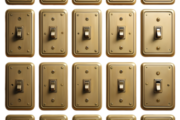 Golden switches isolated on white background for luxury electrical and modern decor design
